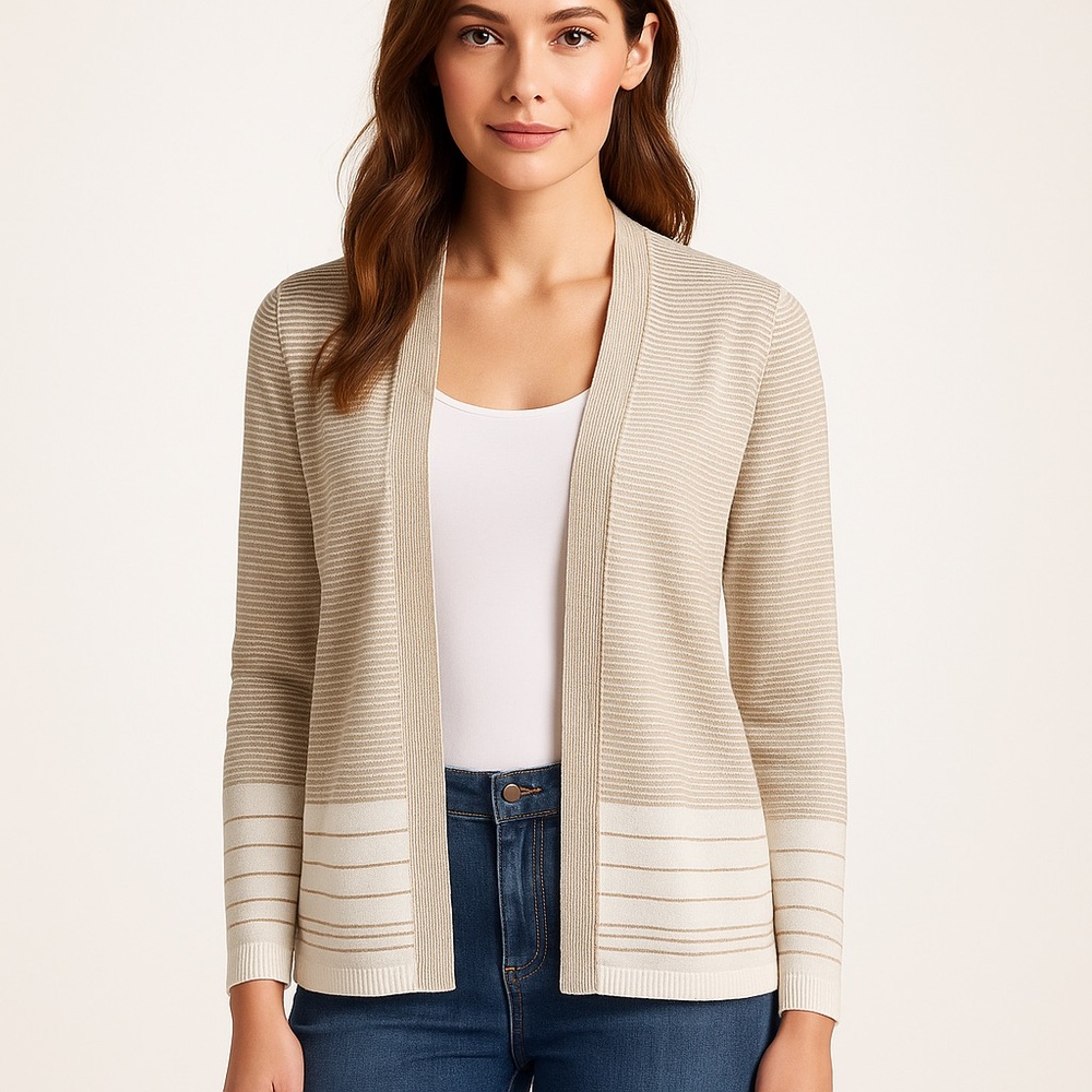 Calvin Klein Neutral Striped Open Front Cardigan Size Medium